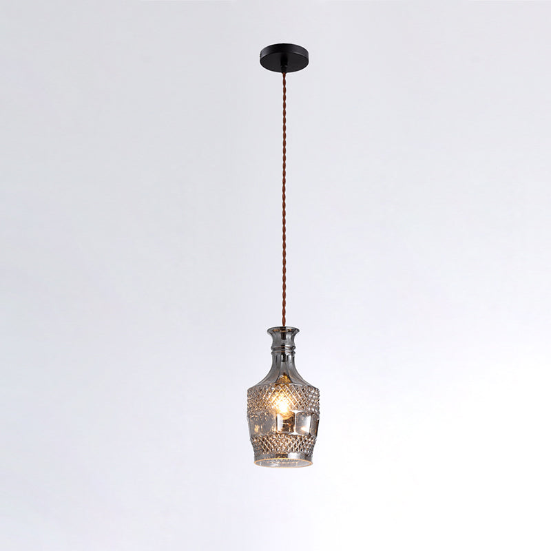 Contemporary Retro Iron & Glass Vase With Etched Design 1-Light Pendant Light For Dining Room
