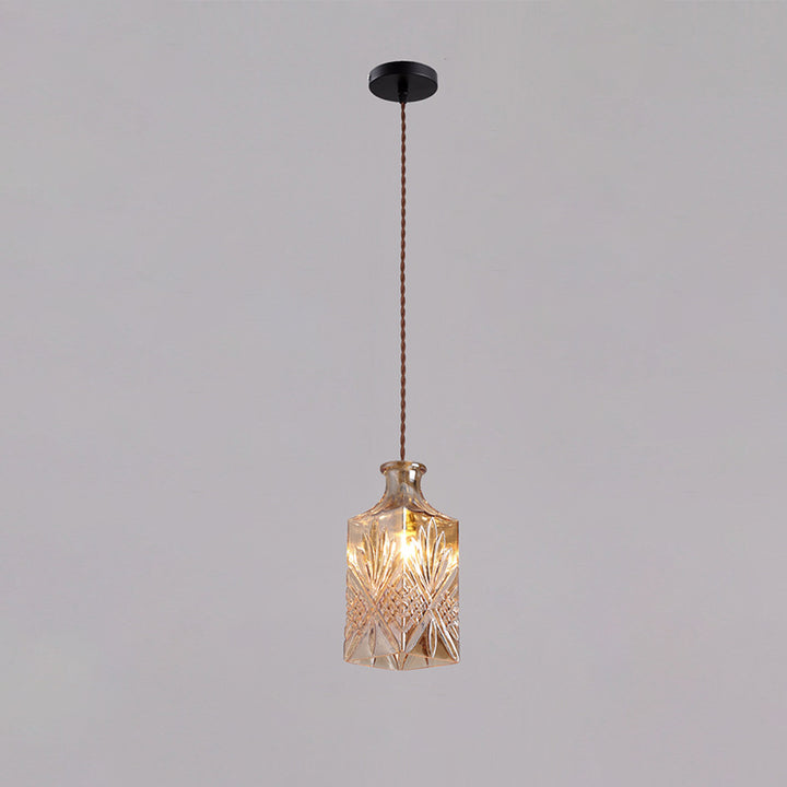 Suspension contemporaine en fer et verre avec design gravé 1-lumière pour salle à manger 