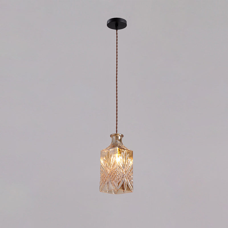 Contemporary Retro Iron & Glass Vase With Etched Design 1-Light Pendant Light For Dining Room
