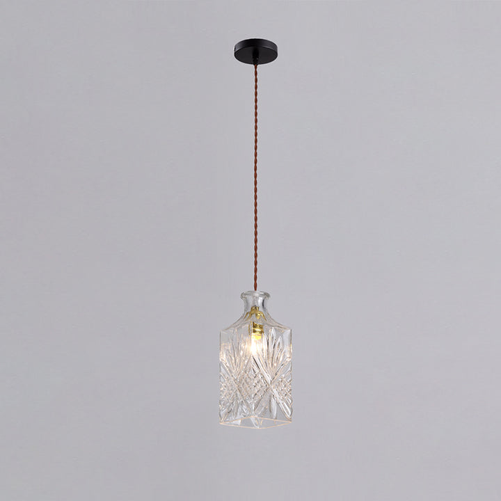 Suspension contemporaine en fer et verre avec design gravé 1-lumière pour salle à manger 