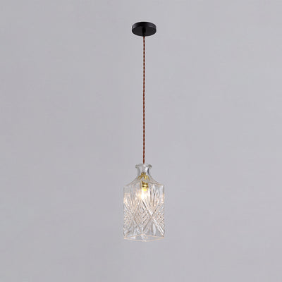 Contemporary Retro Iron & Glass Vase With Etched Design 1-Light Pendant Light For Dining Room