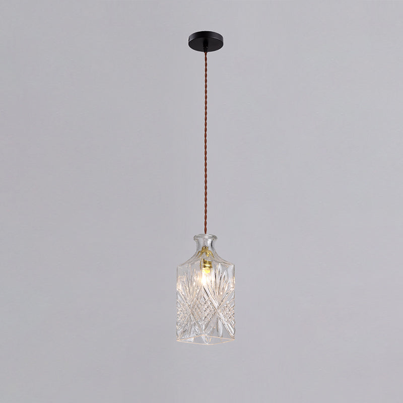 Contemporary Retro Iron & Glass Vase With Etched Design 1-Light Pendant Light For Dining Room