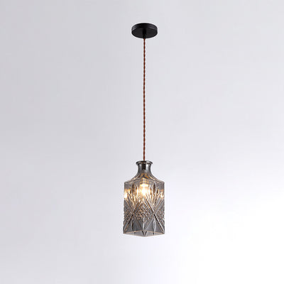 Contemporary Retro Iron & Glass Vase With Etched Design 1-Light Pendant Light For Dining Room