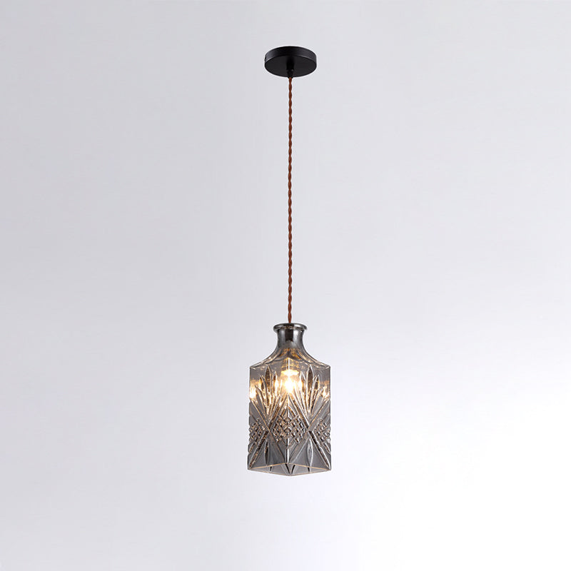 Contemporary Retro Iron & Glass Vase With Etched Design 1-Light Pendant Light For Dining Room