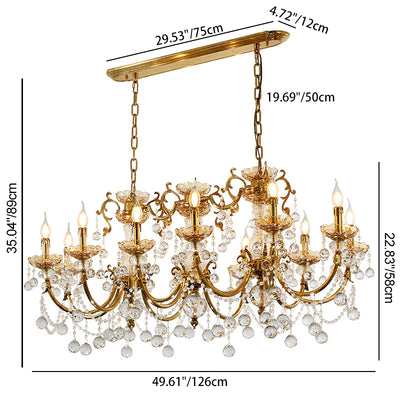 Traditional European Brass Glass & Crystal Candelabra 12-Light Chandelier For Dining Room