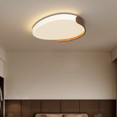 Modern Mid-Century Iron & ABS Pebble Oval LED Flush Mount Ceiling Light For Living Room & Bedroom