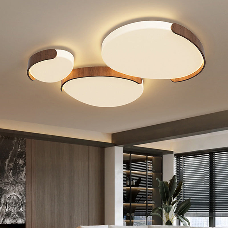 Modern Mid-Century Iron & ABS Pebble Oval LED Flush Mount Ceiling Light For Living Room & Bedroom
