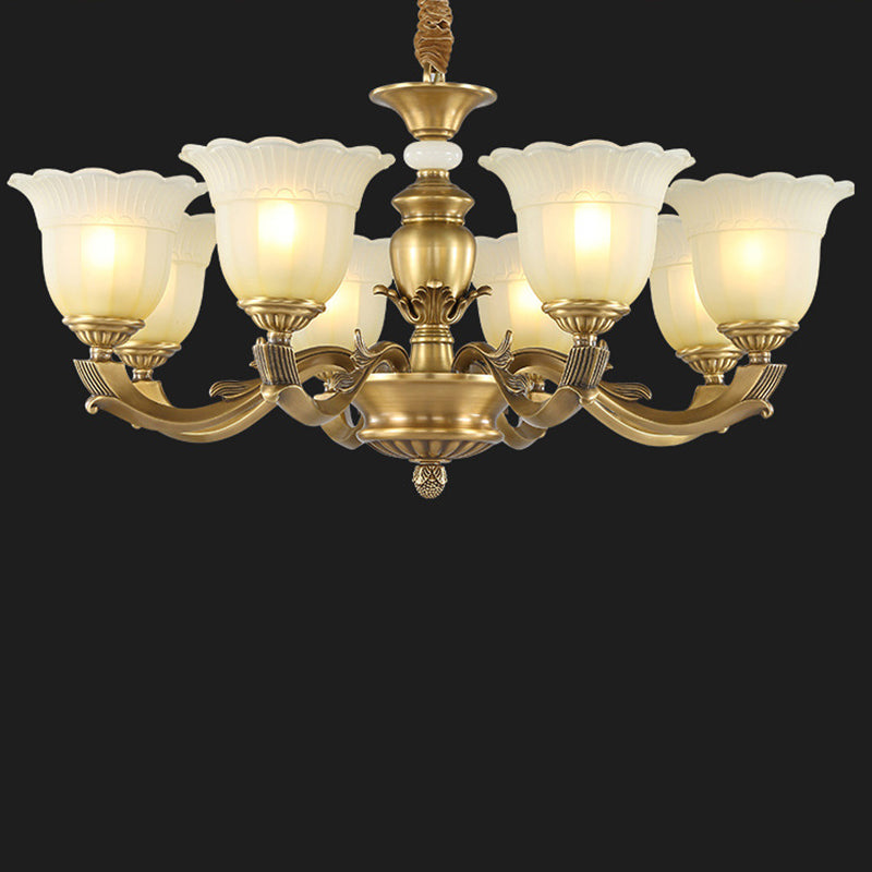 Traditioneller europäischer Messing-, Jade- und Glas-Knospen-inspirierter 3/6/8/10/15-Licht Kronleuchter für Wohnzimmer &amp; Schlafzimmer 
