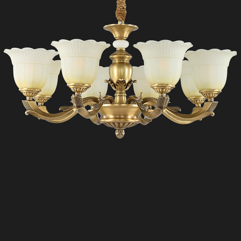 Traditioneller europäischer Messing-, Jade- und Glas-Knospen-inspirierter 3/6/8/10/15-Licht Kronleuchter für Wohnzimmer &amp; Schlafzimmer 