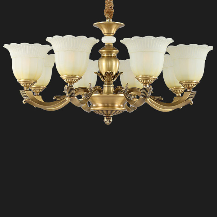 Traditioneller europäischer Messing-, Jade- und Glas-Knospen-inspirierter 3/6/8/10/15-Licht Kronleuchter für Wohnzimmer &amp; Schlafzimmer 