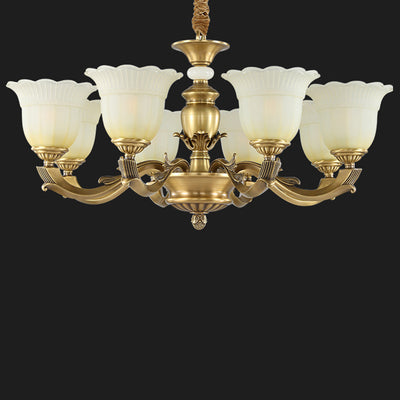 Traditional European Brass Jade & Glass Bud-Inspired 3/6/8/10/15-Light Chandelier For Living Room & Bedroom