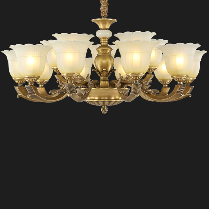 Traditioneller europäischer Messing-, Jade- und Glas-Knospen-inspirierter 3/6/8/10/15-Licht Kronleuchter für Wohnzimmer &amp; Schlafzimmer 