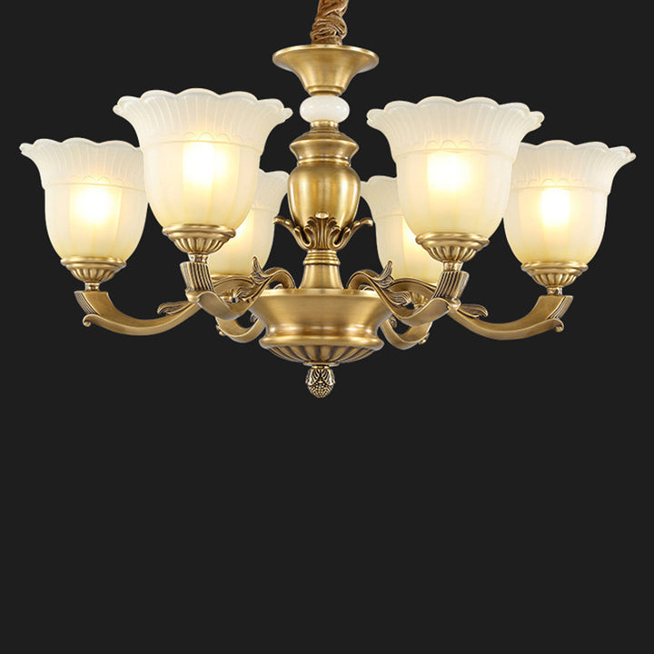 Traditioneller europäischer Messing-, Jade- und Glas-Knospen-inspirierter 3/6/8/10/15-Licht Kronleuchter für Wohnzimmer &amp; Schlafzimmer 