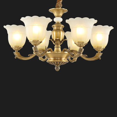 Traditional European Brass Jade & Glass Bud-Inspired 3/6/8/10/15-Light Chandelier For Living Room & Bedroom