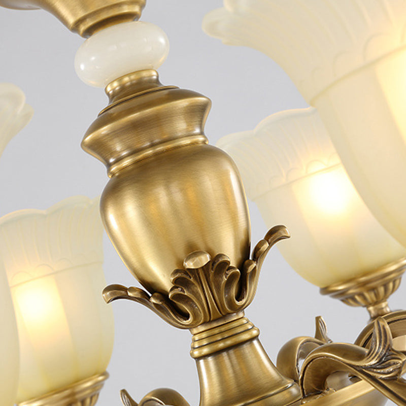 Traditional European Brass Jade & Glass Bud-Inspired 3/6/8/10/15-Light Chandelier For Living Room & Bedroom