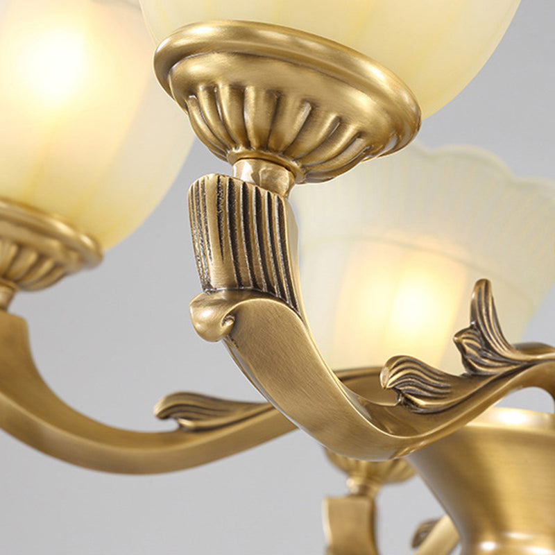 Traditioneller europäischer Messing-, Jade- und Glas-Knospen-inspirierter 3/6/8/10/15-Licht Kronleuchter für Wohnzimmer &amp; Schlafzimmer 