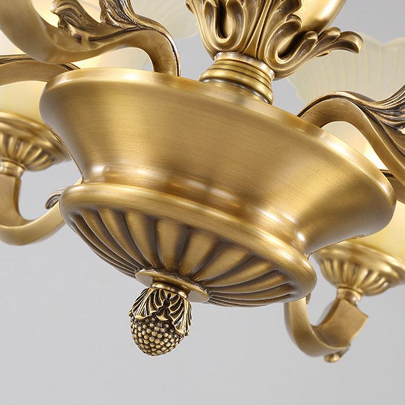 Traditioneller europäischer Messing-, Jade- und Glas-Knospen-inspirierter 3/6/8/10/15-Licht Kronleuchter für Wohnzimmer &amp; Schlafzimmer 