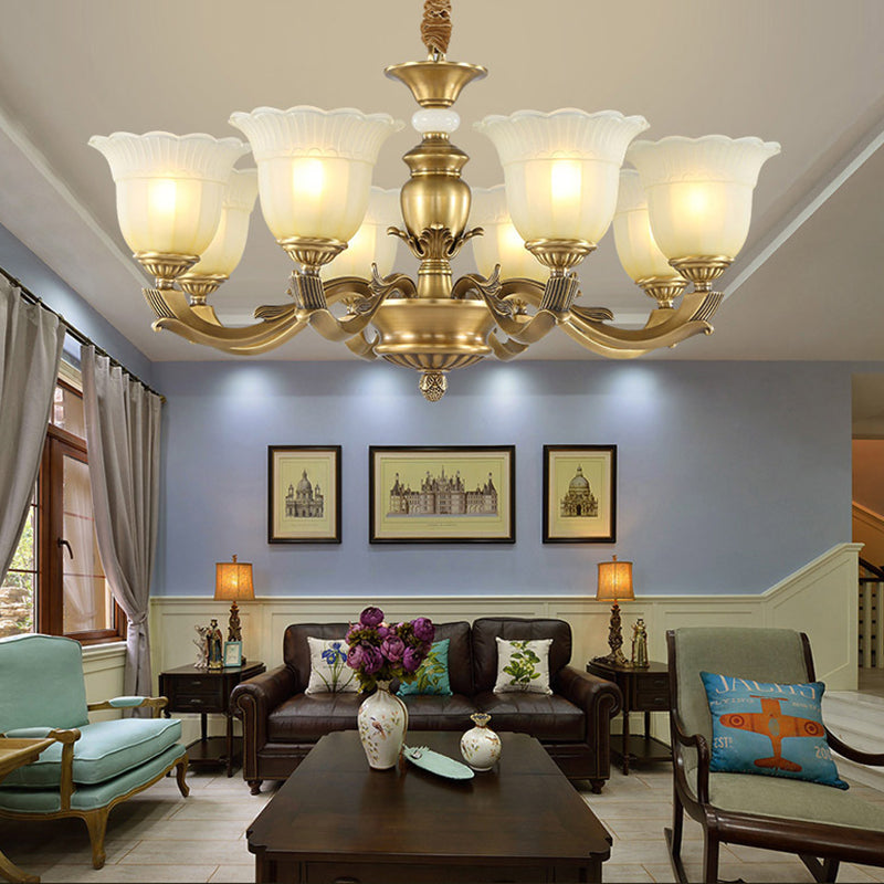 Traditional European Brass Jade & Glass Bud-Inspired 3/6/8/10/15-Light Chandelier For Living Room & Bedroom