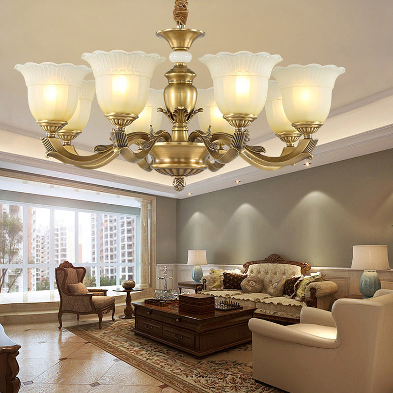Traditional European Brass Jade & Glass Bud-Inspired 3/6/8/10/15-Light Chandelier For Living Room & Bedroom