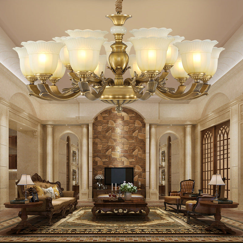 Traditional European Brass Jade & Glass Bud-Inspired 3/6/8/10/15-Light Chandelier For Living Room & Bedroom