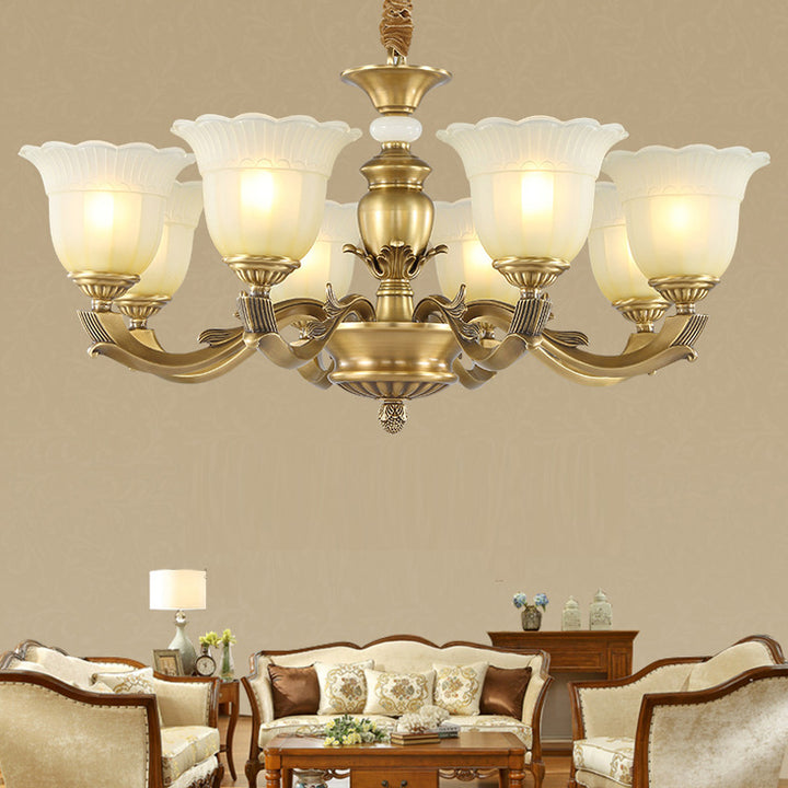 Traditional European Brass Jade & Glass Bud-Inspired 3/6/8/10/15-Light Chandelier For Living Room & Bedroom