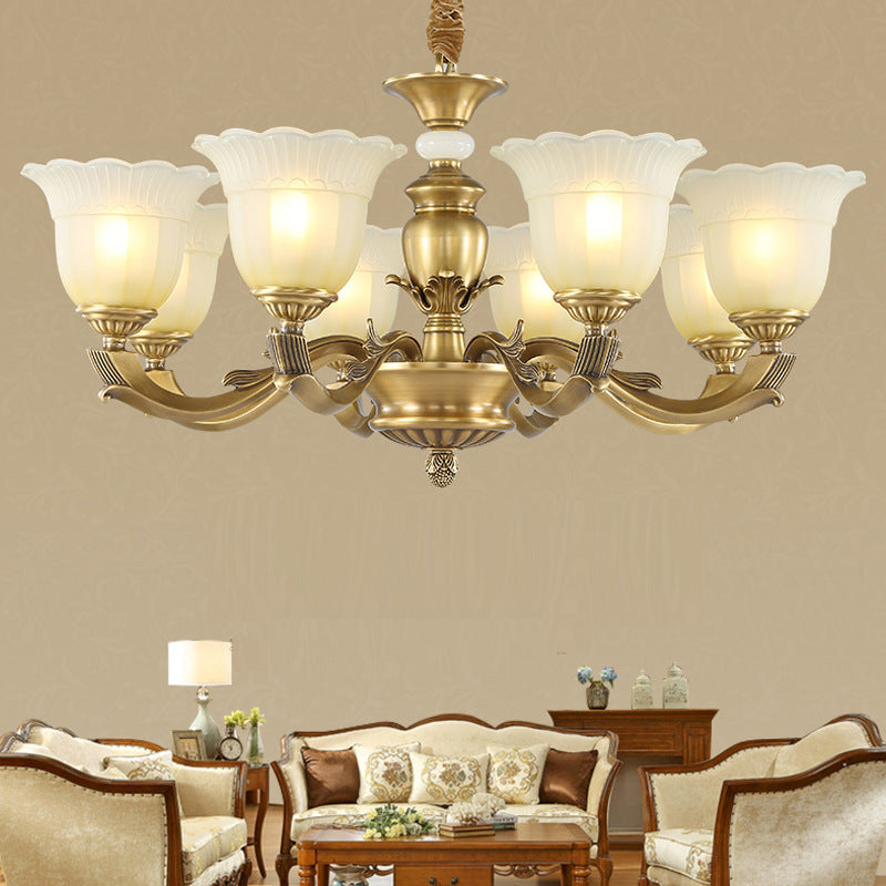 Traditional European Brass Jade & Glass Bud-Inspired 3/6/8/10/15-Light Chandelier For Living Room & Bedroom