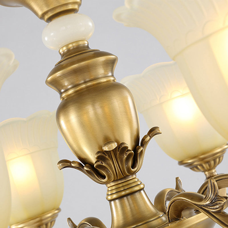 Traditional European Brass Jade & Glass Bud-Inspired 3/6/8/10/15-Light Chandelier For Living Room & Bedroom