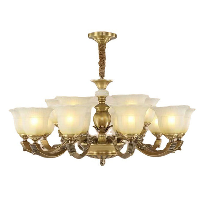 Traditioneller europäischer Messing-, Jade- und Glas-Knospen-inspirierter 3/6/8/10/15-Licht Kronleuchter für Wohnzimmer &amp; Schlafzimmer 