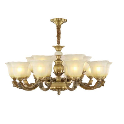 Traditional European Brass Jade & Glass Bud-Inspired 3/6/8/10/15-Light Chandelier For Living Room & Bedroom