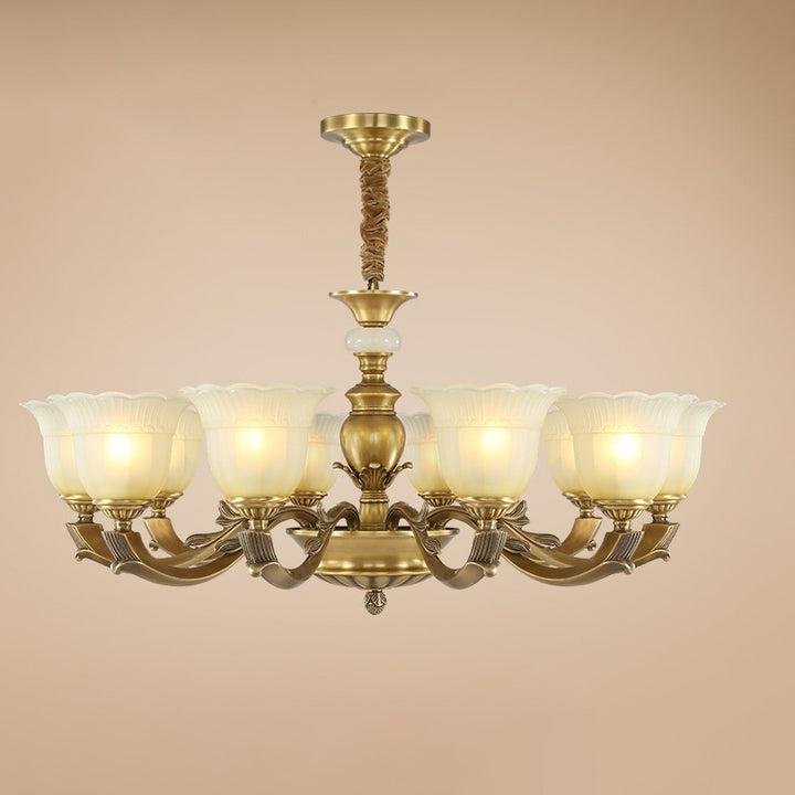 Traditioneller europäischer Messing-, Jade- und Glas-Knospen-inspirierter 3/6/8/10/15-Licht Kronleuchter für Wohnzimmer &amp; Schlafzimmer 