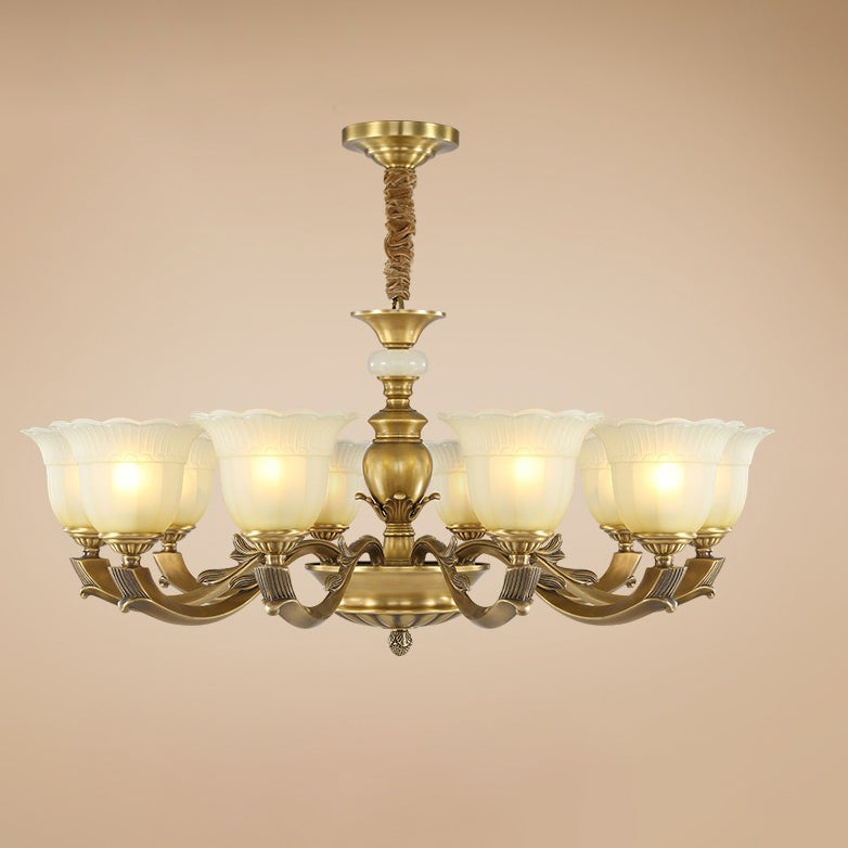 Traditional European Brass Jade & Glass Bud-Inspired 3/6/8/10/15-Light Chandelier For Living Room & Bedroom