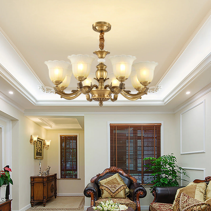 Traditional European Brass Jade & Glass Bud-Inspired 3/6/8/10/15-Light Chandelier For Living Room & Bedroom