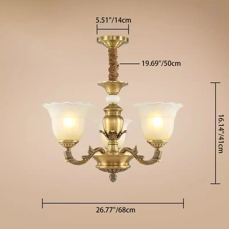 Traditional European Brass Jade & Glass Bud-Inspired 3/6/8/10/15-Light Chandelier For Living Room & Bedroom
