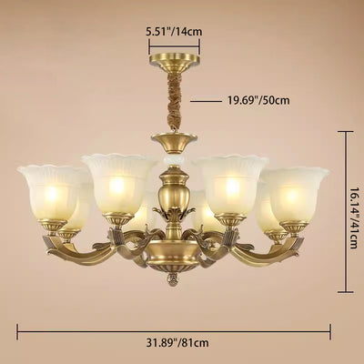Traditional European Brass Jade & Glass Bud-Inspired 3/6/8/10/15-Light Chandelier For Living Room & Bedroom