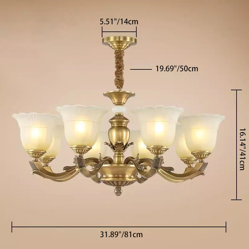 Traditional European Brass Jade & Glass Bud-Inspired 3/6/8/10/15-Light Chandelier For Living Room & Bedroom