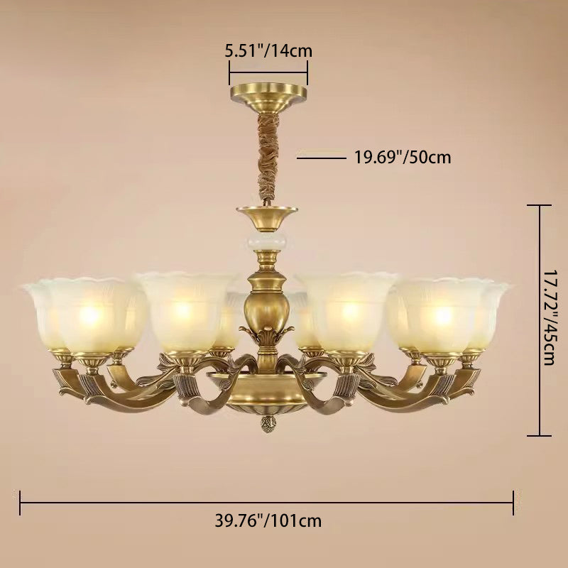 Traditioneller europäischer Messing-, Jade- und Glas-Knospen-inspirierter 3/6/8/10/15-Licht Kronleuchter für Wohnzimmer &amp; Schlafzimmer 