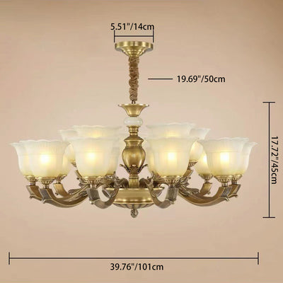 Traditional European Brass Jade & Glass Bud-Inspired 3/6/8/10/15-Light Chandelier For Living Room & Bedroom