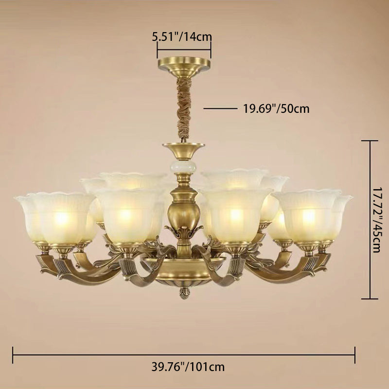 Traditional European Brass Jade & Glass Bud-Inspired 3/6/8/10/15-Light Chandelier For Living Room & Bedroom