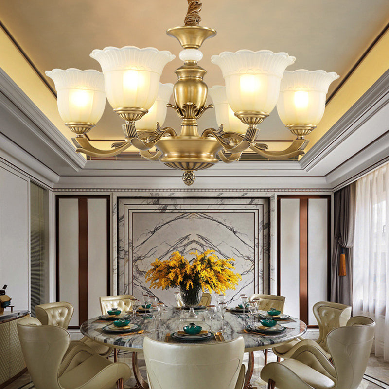 Traditional European Brass Jade & Glass Bud-Inspired 3/6/8/10/15-Light Chandelier For Living Room & Bedroom