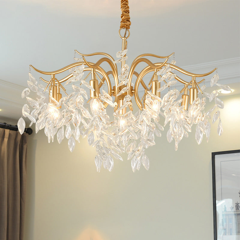 Contemporary Luxury Iron &amp; Crystal Branch-Inspired 7/9/11-Light Chandelier For Living Room &amp; Bedroom
