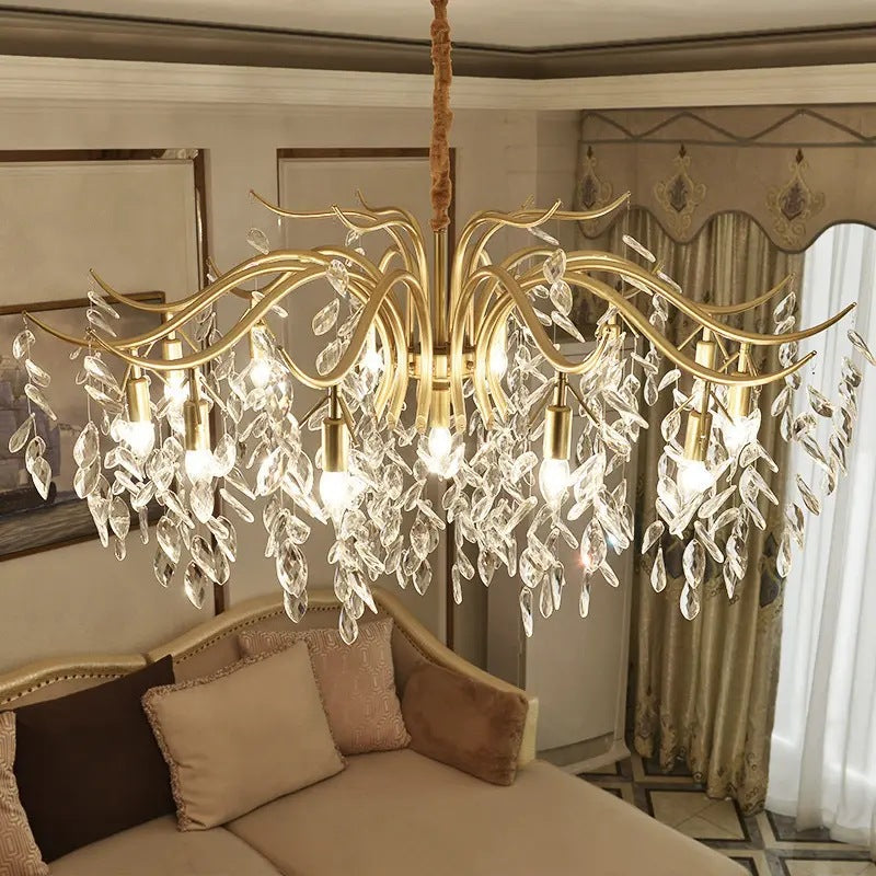Contemporary Luxury Iron &amp; Crystal Branch-Inspired 7/9/11-Light Chandelier For Living Room &amp; Bedroom
