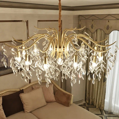 Contemporary Luxury Iron & Crystal Branch-Inspired 7/9/11-Light Chandelier For Living Room & Bedroom