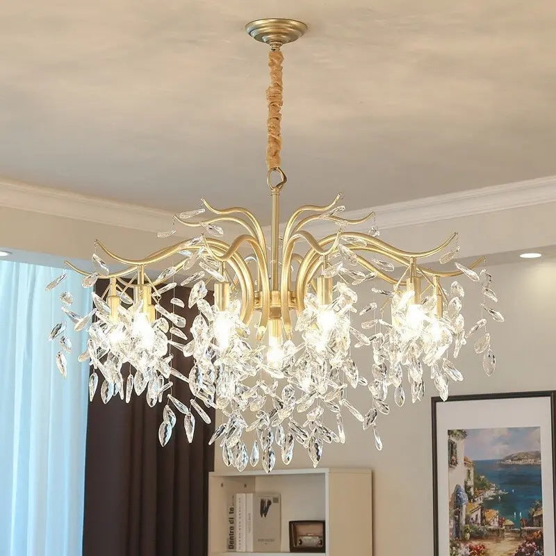 Contemporary Luxury Iron & Crystal Branch-Inspired 7/9/11-Light Chandelier For Living Room & Bedroom