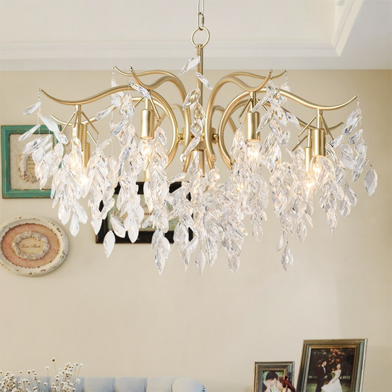 Contemporary Luxury Iron & Crystal Branch-Inspired 7/9/11-Light Chandelier For Living Room & Bedroom