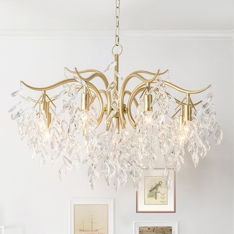 Contemporary Luxury Iron &amp; Crystal Branch-Inspired 7/9/11-Light Chandelier For Living Room &amp; Bedroom