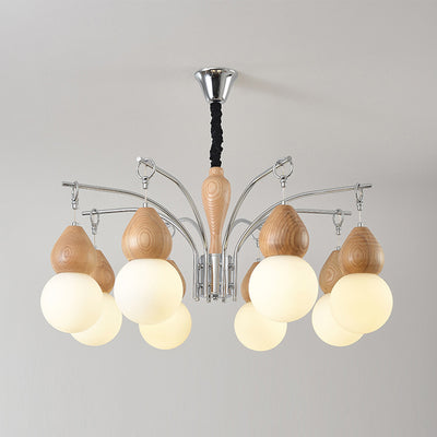 Traditional Japanese Glass Iron & Wood Gourd Sputnik 6/8-Light Chandelier For Living Room