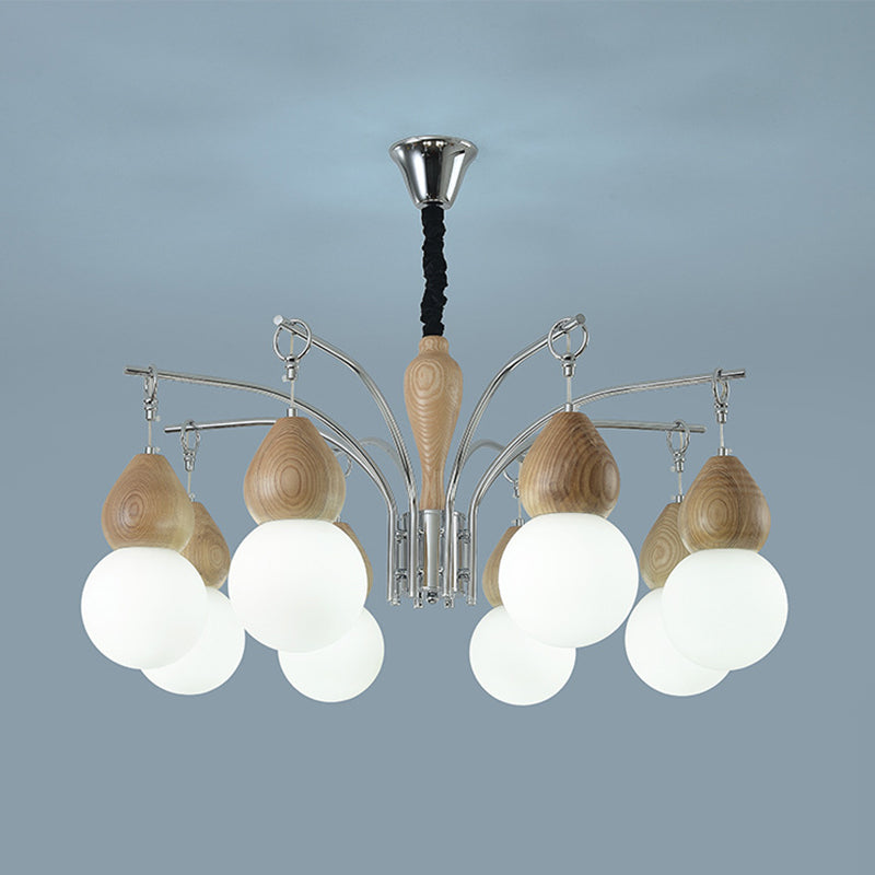 Traditional Japanese Glass Iron & Wood Gourd Sputnik 6/8-Light Chandelier For Living Room