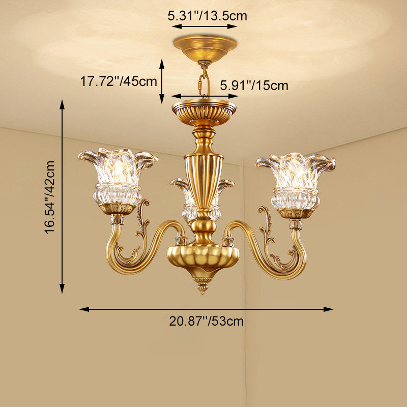 Traditional European Brass Glass Floral 3/6/8/10-Light Chandelier For Living Room And Bedroom