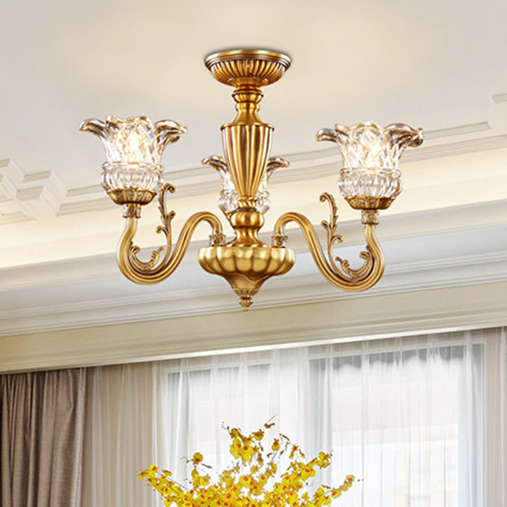 Traditioneller europäischer Kronleuchter aus Messing und Glas mit floralem Design, 3/6/8/10-flammig, für Wohnzimmer und Schlafzimmer 