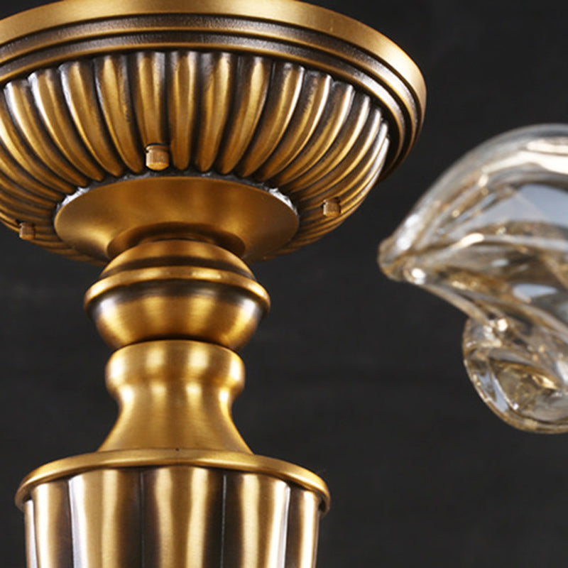 Traditional European Brass Glass Floral 3/6/8/10-Light Chandelier For Living Room And Bedroom